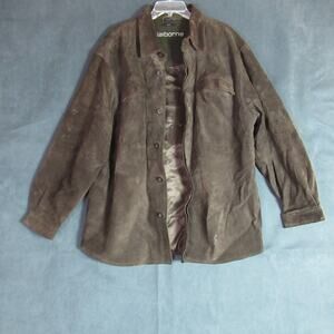 Vintage CLAIBORNE Jacket Mens XL Brown Suede Leather Button Shirt Shacket Grunge